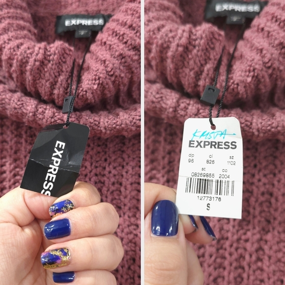 EXPRESS Nwt Cozy Chunky Knit Ruffle Sweater in Mauve Dusty Rose, Oversized, S - Picture 6 of 12